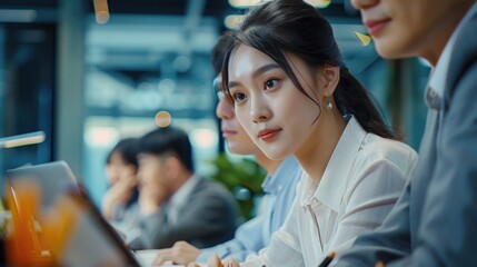 Aufkleber - Woman sitting in front of a laptop computer. Suitable for technology concepts