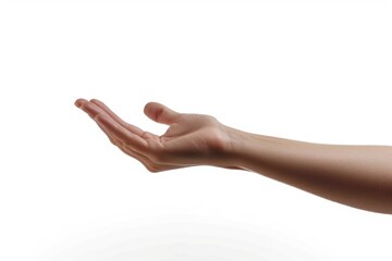 Poster - A person holding out their hand on a white background. Can be used for various concepts
