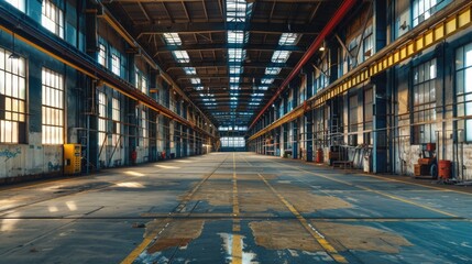 Canvas Print - A deserted industrial building with numerous windows, suitable for urban exploration themes