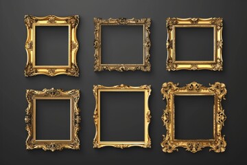 Aufkleber - Four elegant gold picture frames on a sleek black background. Perfect for adding a touch of sophistication to any design project