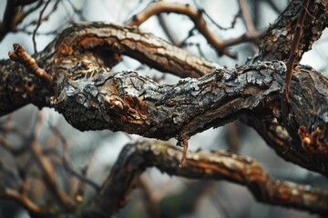 Poster - Detailed view of a tree branch with no leaves. Suitable for nature or minimalist concepts