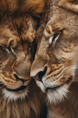 Sticker - Close up of two lions in confrontation. Suitable for wildlife and animal themes