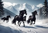 Fototapeta Konie - horse running in snow mountain