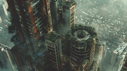 Poster - Urban skyscraper with greenery on roof, suitable for architectural concepts