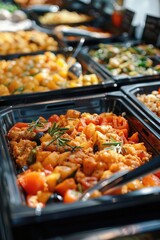 Poster - A variety of food trays displayed on a table. Suitable for catering events