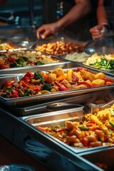 Aufkleber - A diverse selection of food items on a buffet table. Ideal for catering and event concepts