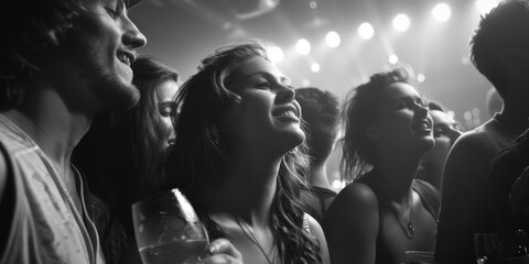 Poster - A group of people standing together at a concert. Suitable for music events and entertainment concepts