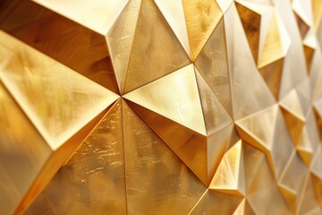Poster - Close up of a wall made of gold triangles, perfect for interior design projects