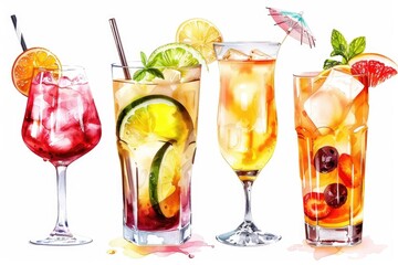 Sticker - Various colorful cocktails on display. Great for bar menus or party invitations