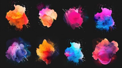 Poster - Vibrant colored powders on dark surface. Suitable for various design projects