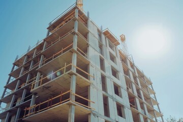 Poster - A tall building with a crane on top, suitable for construction or urban development projects