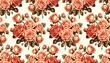 Vintage bouquet of roses pattern wallpaper. Seamless background AI graphic.