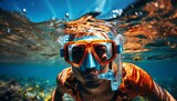 Vibrant underwater world. scuba diver explores colorful coral reefs surrounded by sea creatures