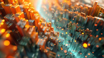 Aufkleber - Futuristic glowing cityscape. abstract digital metropolis concept. high-tech, computer-generated image. vibrant data city illustration. AI