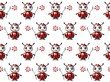 Cartoon ladybug with flower in its paw on white background isolated. Seamless pattern AI illustration.