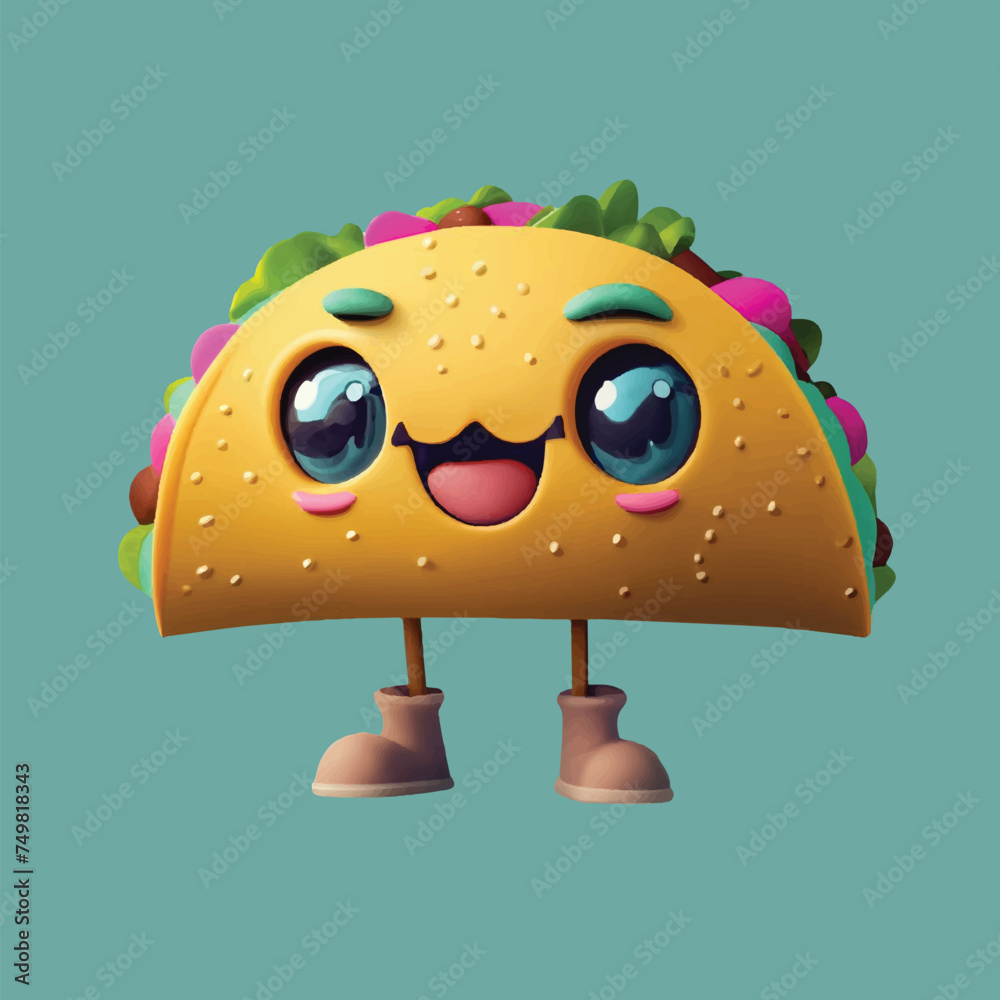 Cute 3d walking Taco Mascot Character with happy smiling face ...