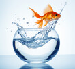 Goldfish jumping out of the fishbowl. Generative AI