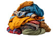 © Muhammad - A Pile of Clothes Stacked Together. A disorganized pile of clothes of various colors and textures stacked on top of each other. on White or PNG Transparent Background.