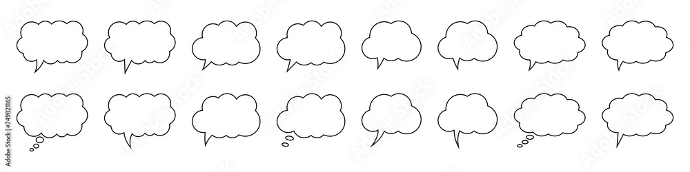 Thought bubble line icon. Speech or think bubble, empty communication cloud. Set of vector design elements.