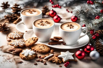 Wall Mural - christmas cookies and coffee generated by AI technology