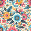 © Quranmeri - seamless pattern with flowers. wallpaper, vector, design, nature, decoration, illustration, art, leaf, Ai generated