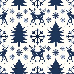 Sticker - Seamless repeating pattern of deer, pine trees, and snoSeamless Nautical Pattern
wflakes on a white background