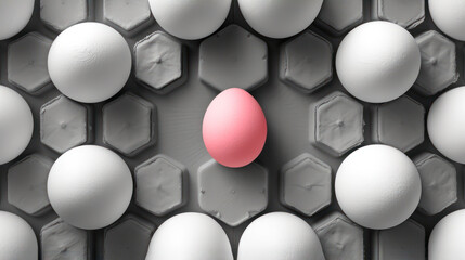 Wall Mural - a pink egg in a group of white eggs in a hexagonal pattern of hexagonal hexagonals.