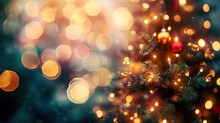 Abstract Background Of Colorful Christmas Tree With Lights.