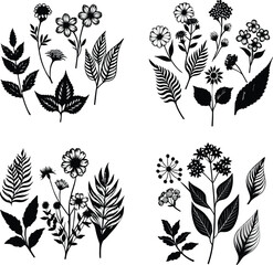 Wall Mural - Set of botanical plant black and white