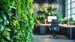 Indoor Greenery: Modern Office Interior with Decorative Plant Wall and Business Technology