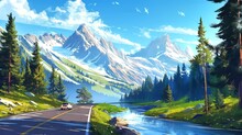 "Journey Through Nature: Mountains, Rivers, And Winding Highways Intertwine To Present A Mesmerizing Panorama, Capturing The Essence Of A Beautiful Landscape, Seamless Looping Time-lapse Animation Vid