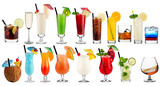 Fototapeta Łazienka - big set of colorful beverage isolated white background. alcoholic and alcohol free long drink shooter and refreshment collection