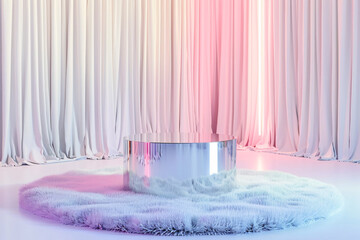 Wall Mural - Sleek Chrome Podium: Reflective Elegance for Product Display