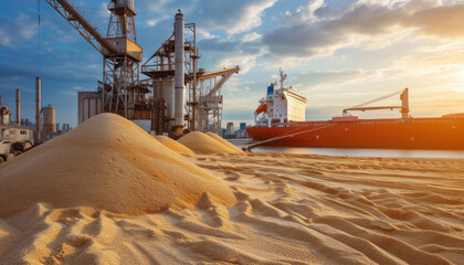 Harvest grain crops, wheat and corn at the seaport for transportation to other countries. economic sanctions. European grain deal.