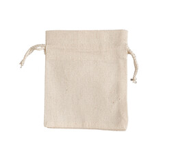 Canvas Print - Empty textile bag mockup. Natural eco fabric linen sack. Cotton canvas pack isolated on white, transparent png