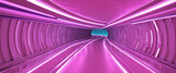 Fototapeta Perspektywa 3d - 3d render, abstract panoramic background with tunnel turn. Bright purple pink neon rays and lines glowing in ultraviolet light