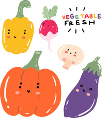 Wall Mural - hand drawn cute vegetables and text for templates.