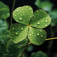 shamrock leaf adorned with sparkling water droplets