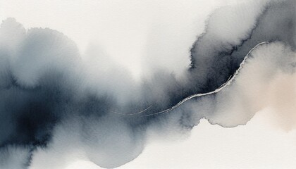 Wall Mural - ink watercolor hand drawn smoke flow stain blot on wet paper texture background paster beige blue colors