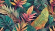 seamless pattern with tropical beautiful leaves exotic background