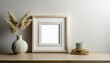 blank white vertical wooden picture wall frame mockup small square frame photo on table desk white wall background empty copy space