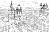Fototapeta Boho - Coloring for adult with Prague. Czech Republic. Coloring page in line style. European landscapes. Europe collection. illustration