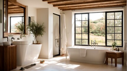 Wall Mural - Radiant Bath with Tub and Scenic Outdoor View