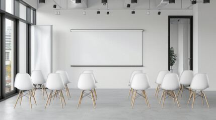 Wall Mural - empty mockup white blank screen frame banner in office, empty white banner design