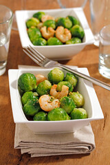 brussels sprouts with prawns.