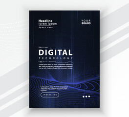 Poster brochure cover banner presentation layout template, Technology digital futuristic internet network connection blue background, Abstract cyber future tech communication, Ai big data science post