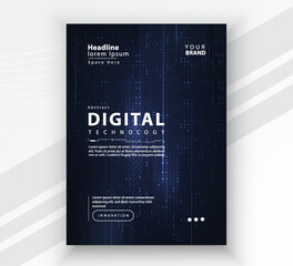 Poster brochure cover banner presentation layout template, Technology digital futuristic internet network connection blue background, Abstract cyber future tech communication, Ai big data science post