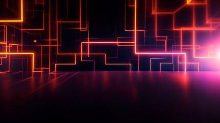 Wall Mural - neon-lit geometric shapes glow against a dark abstract futuristic backdrop