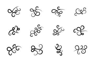 Naklejka na meble 
Vintage Filigree Swirls, calligraphy decorative scroll, Fancy Line Flourishes Swirls Elements, vintage curly thin line Text Ornaments, curls text divider flourish Swirl, calligraphic curl lines 
