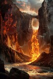Fototapeta Natura - The gates of hell opening, a river of fire flowing out